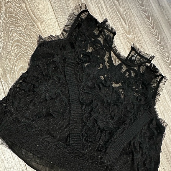 Zara Trafaluc Black Sheer Embroidered Sleeveless Crop Top - Picture 2 of 4